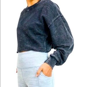 Cropped black terry sweatshirt